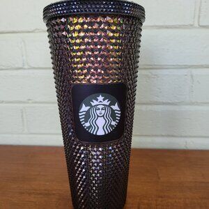 NEW Starbucks Black Bling Oil Slick Studded 24oz Venti Tumbler Cup w Logos T7